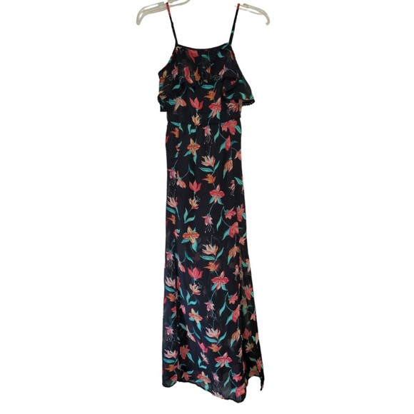 Candie's Women's Sz XS Spaghetti Strap Long Maxi Slit Dress Floral Design Lined‎ - Picture 1 of 14